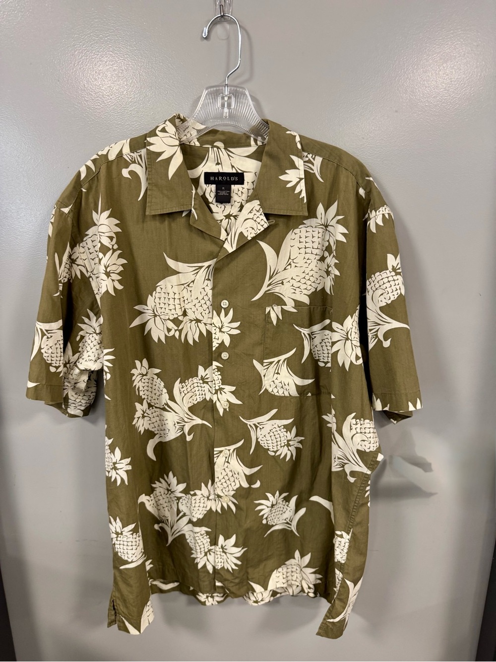 Harold's Olive Green Pineapple Print Camp Shirt XL